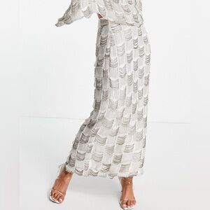 ♥️ ASOS EDITION drape bead and pearl plaid skirt